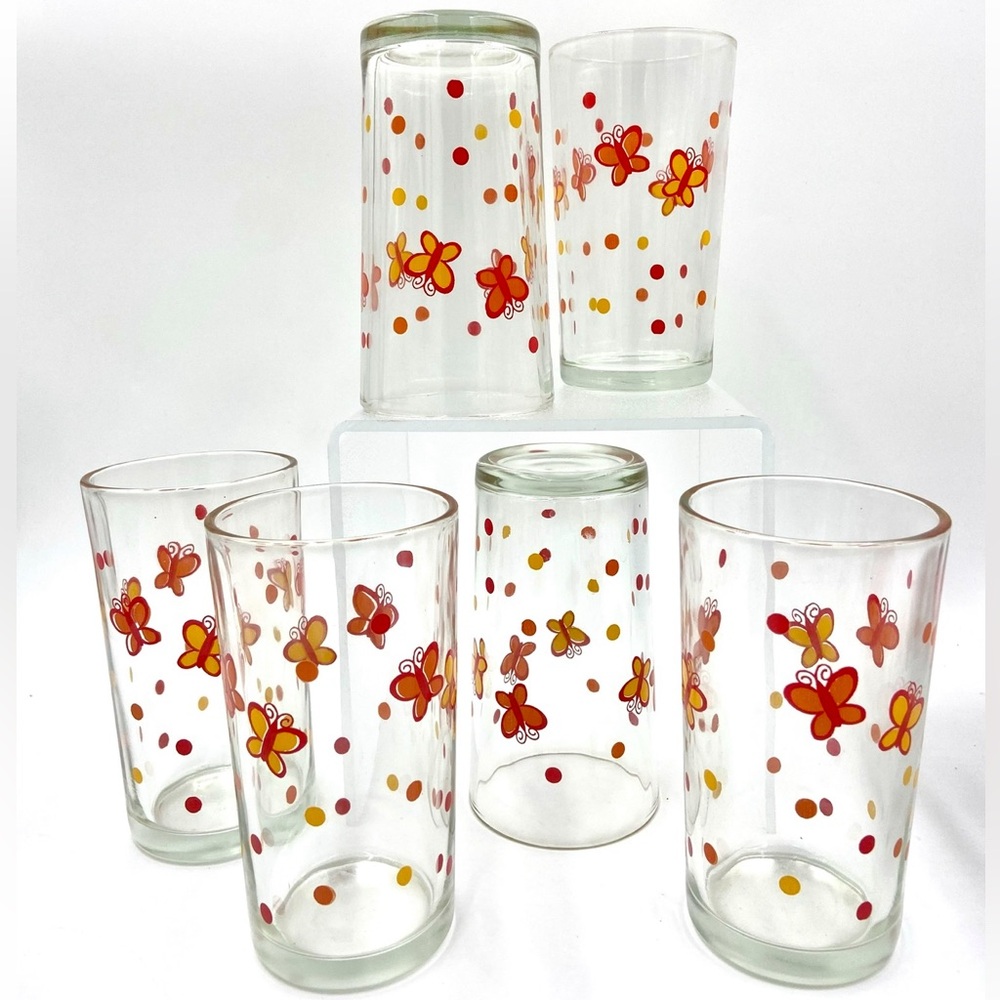 set of 6 vintage butterfly tumblers